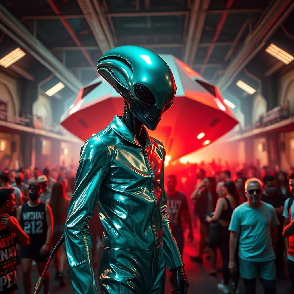 Black Alien in Metallic Suit at Rave - AI Art