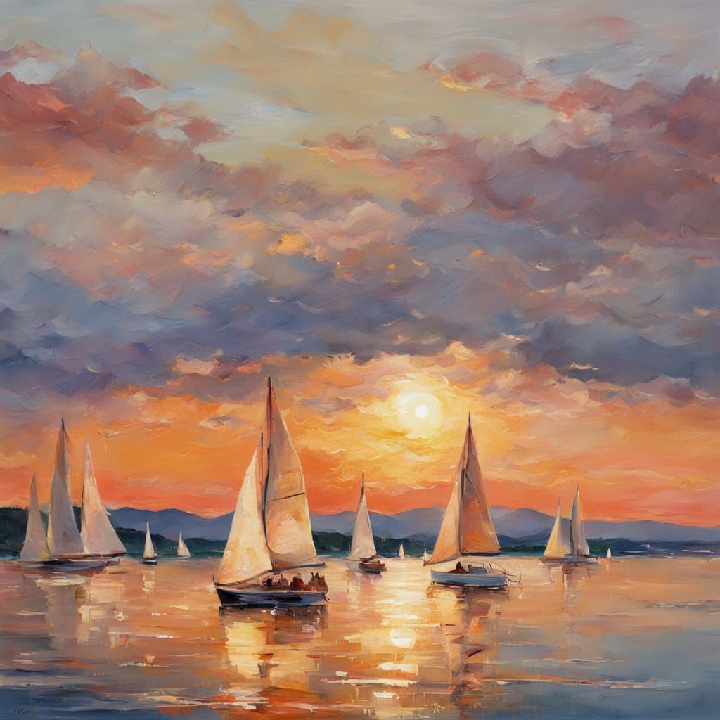Sailboats in the sunset on our ocean.