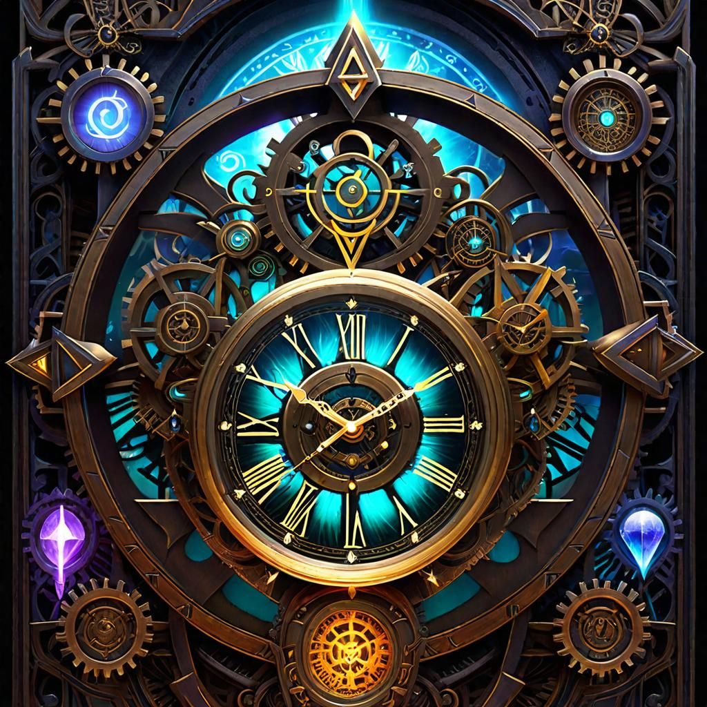 Intricately detailed Clockcore infused with elemental glowing rune ...