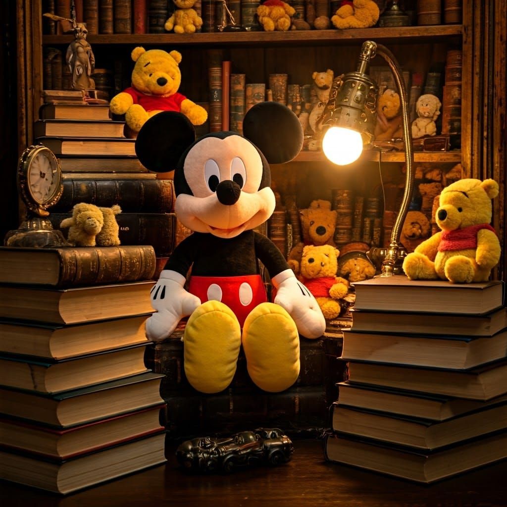 Steampunk Study with Plush Toys and Vintage Books