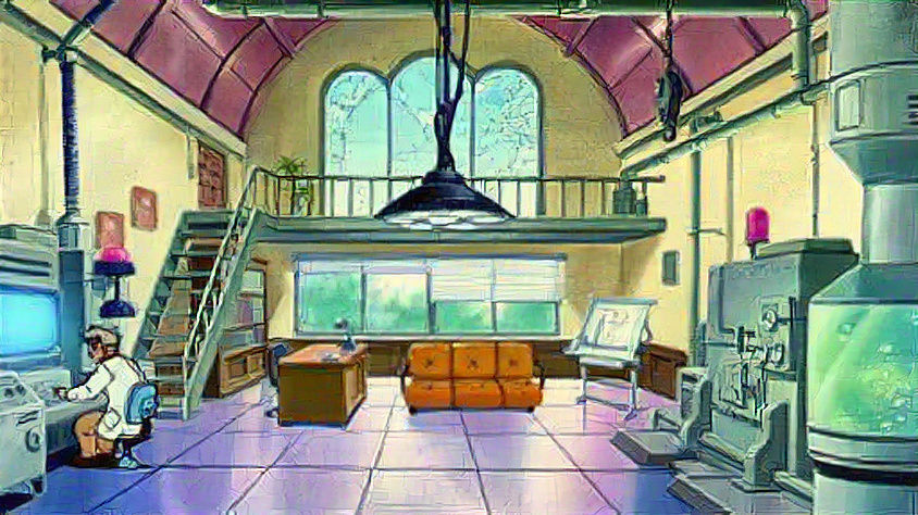 Professor Oak sitting in his lab