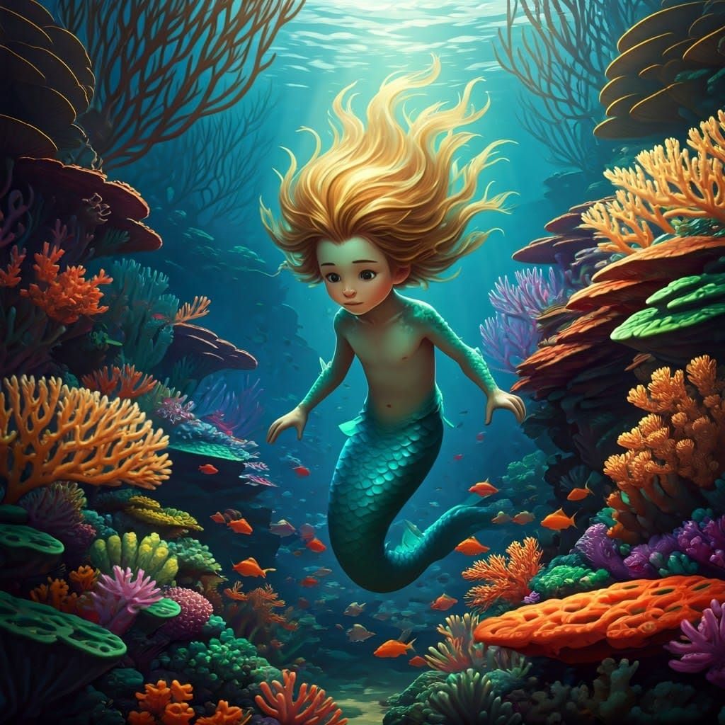 Fish-Boy's Coral Reef Hideaway: A Dreamlike Underwater Scene