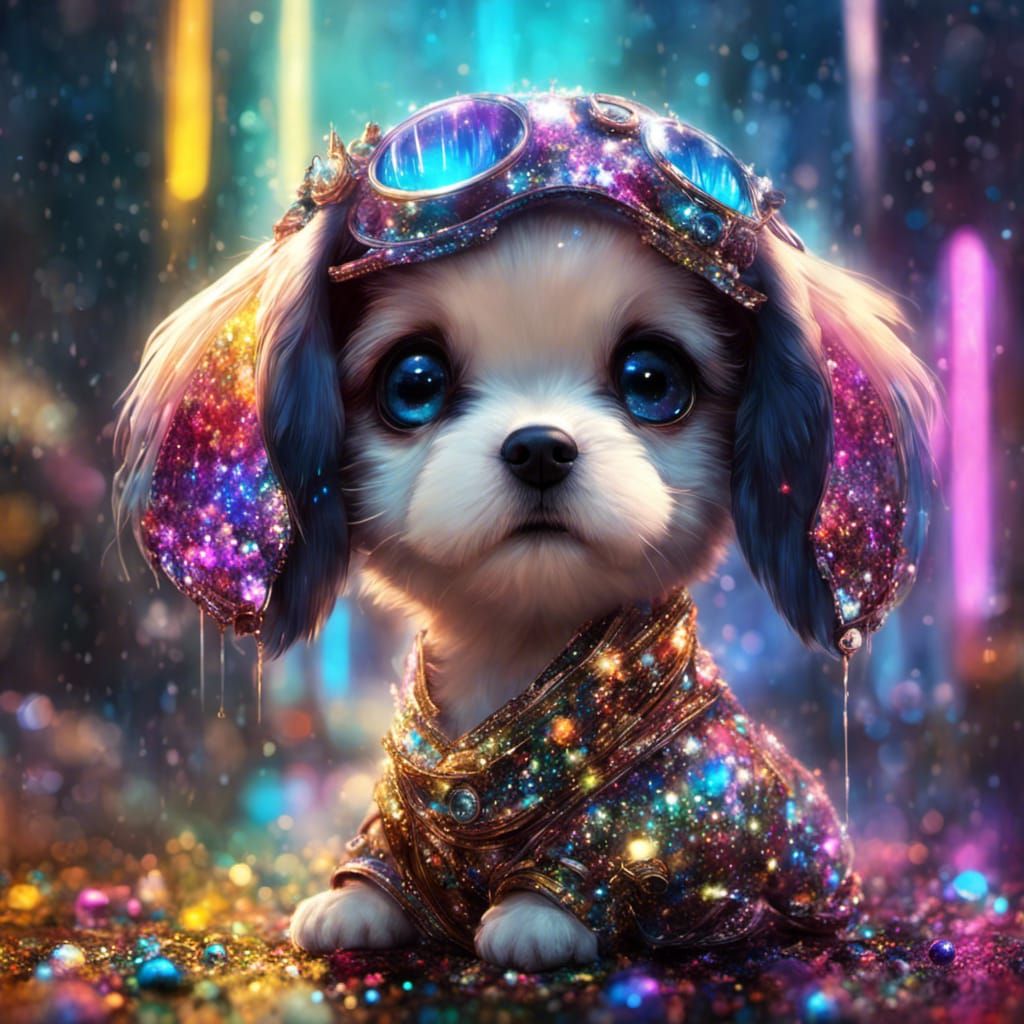 puppy in glitter world