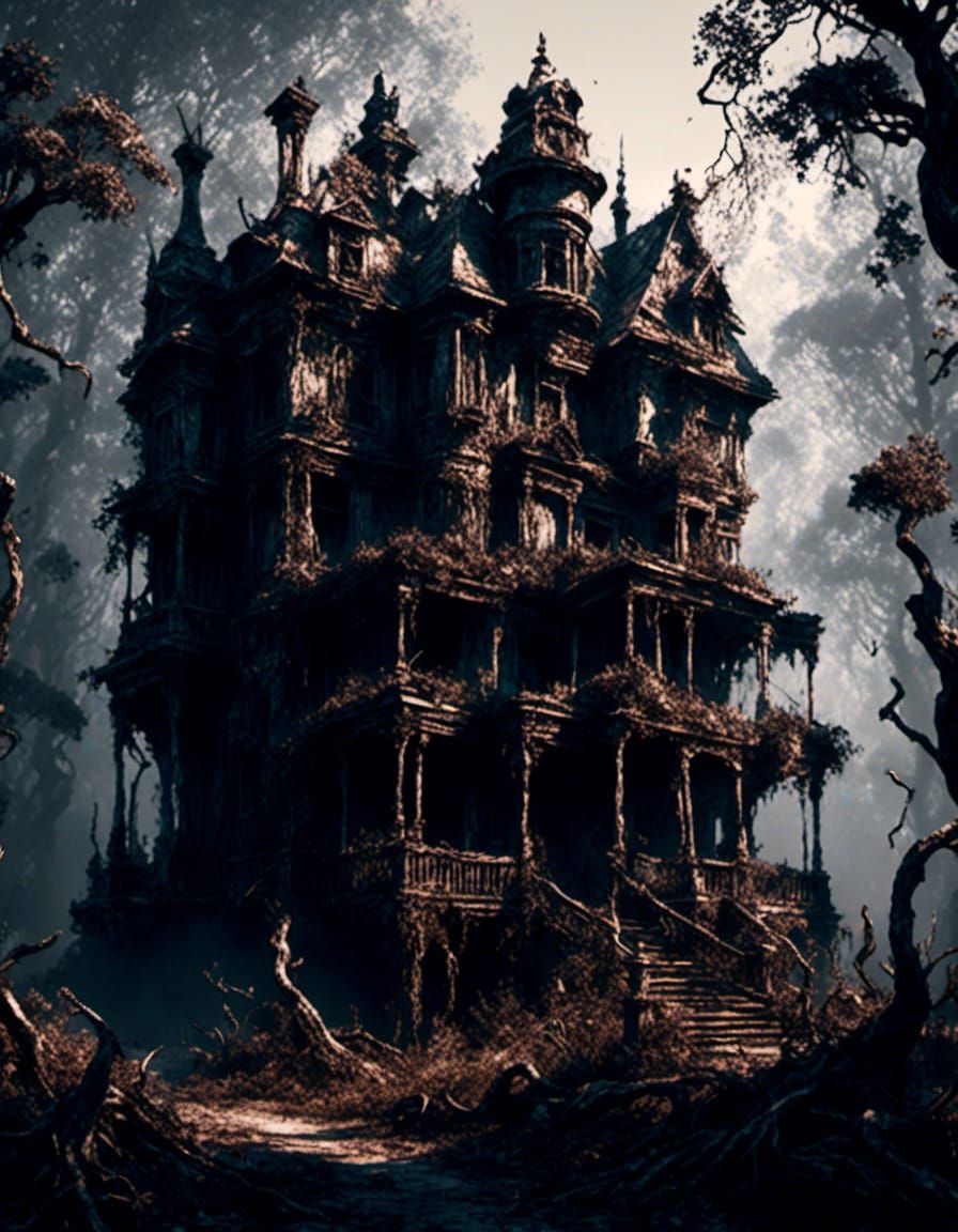 <lora:drawing:1.0> (an epic extremely detailed a house:1.3), horror, dark fantasy, fantasy, forest, nature, Highly detailed, mysterious, rea...