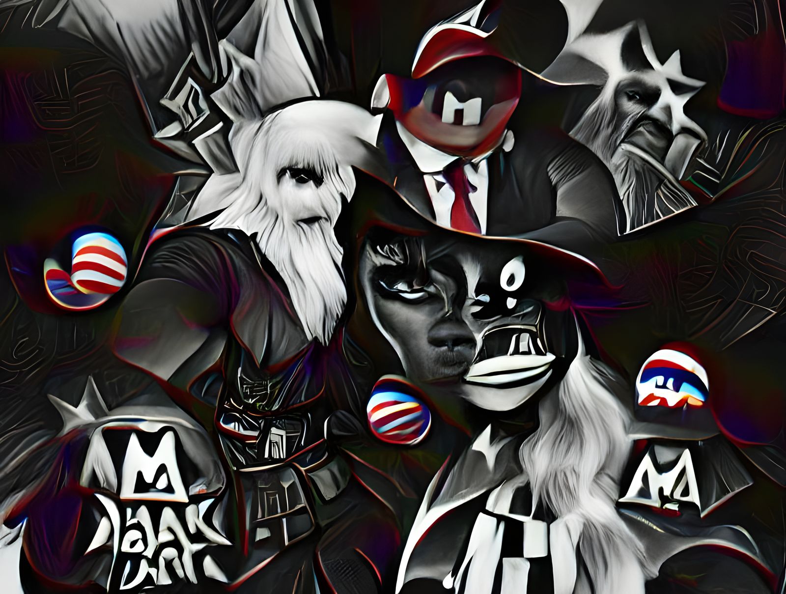 dark MAGA, maximalist black and white AI Generated Artwork NightCafe Creator