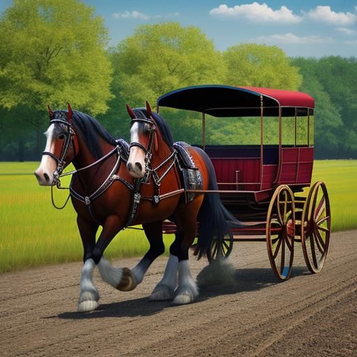 Clydesdale team, pulling a wagon, colorful,  intricate, deep...