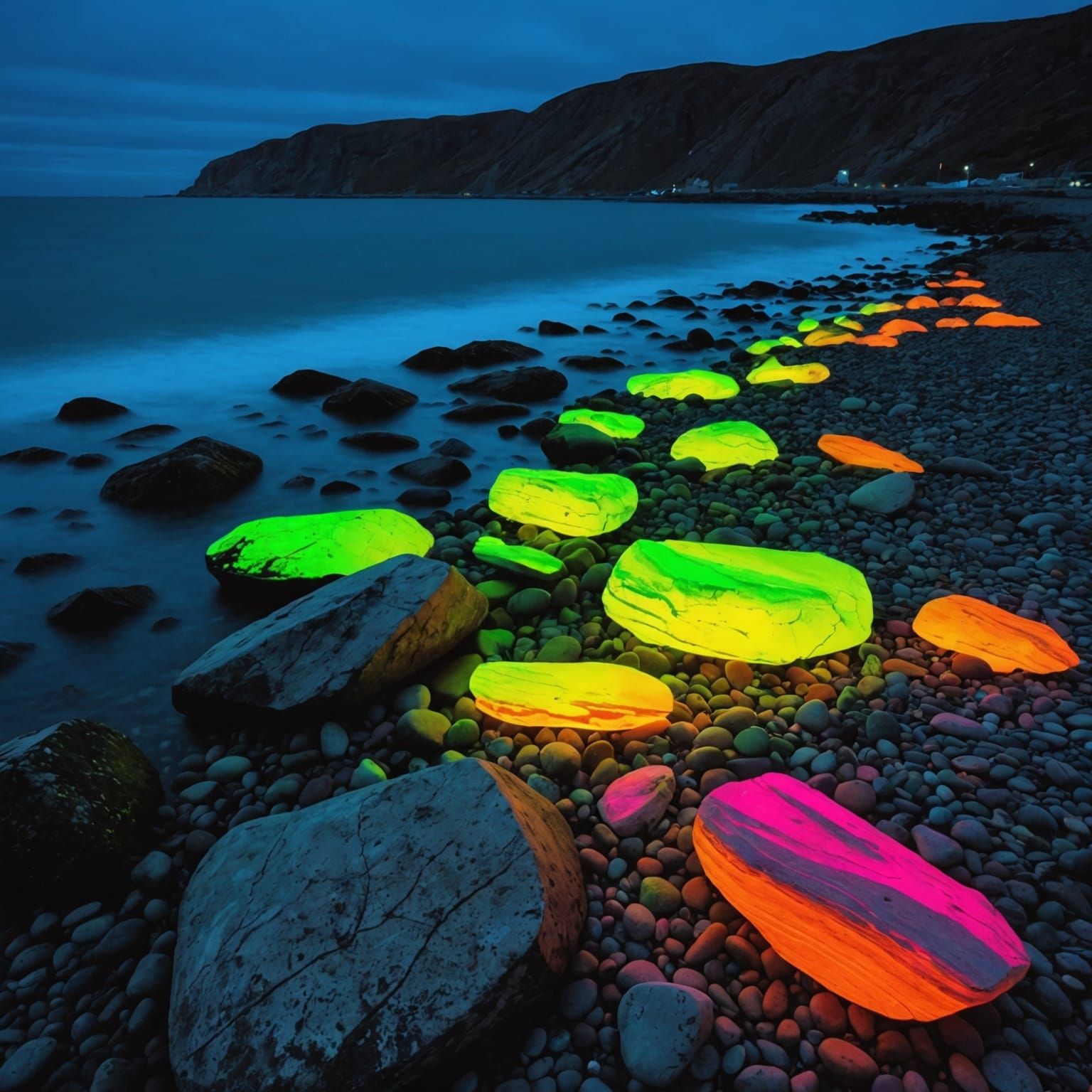 Fluorescent rocks along the shore line   by @dennisdahn