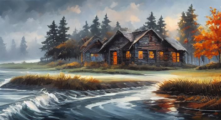Autumn Storm in Oil Painting Style