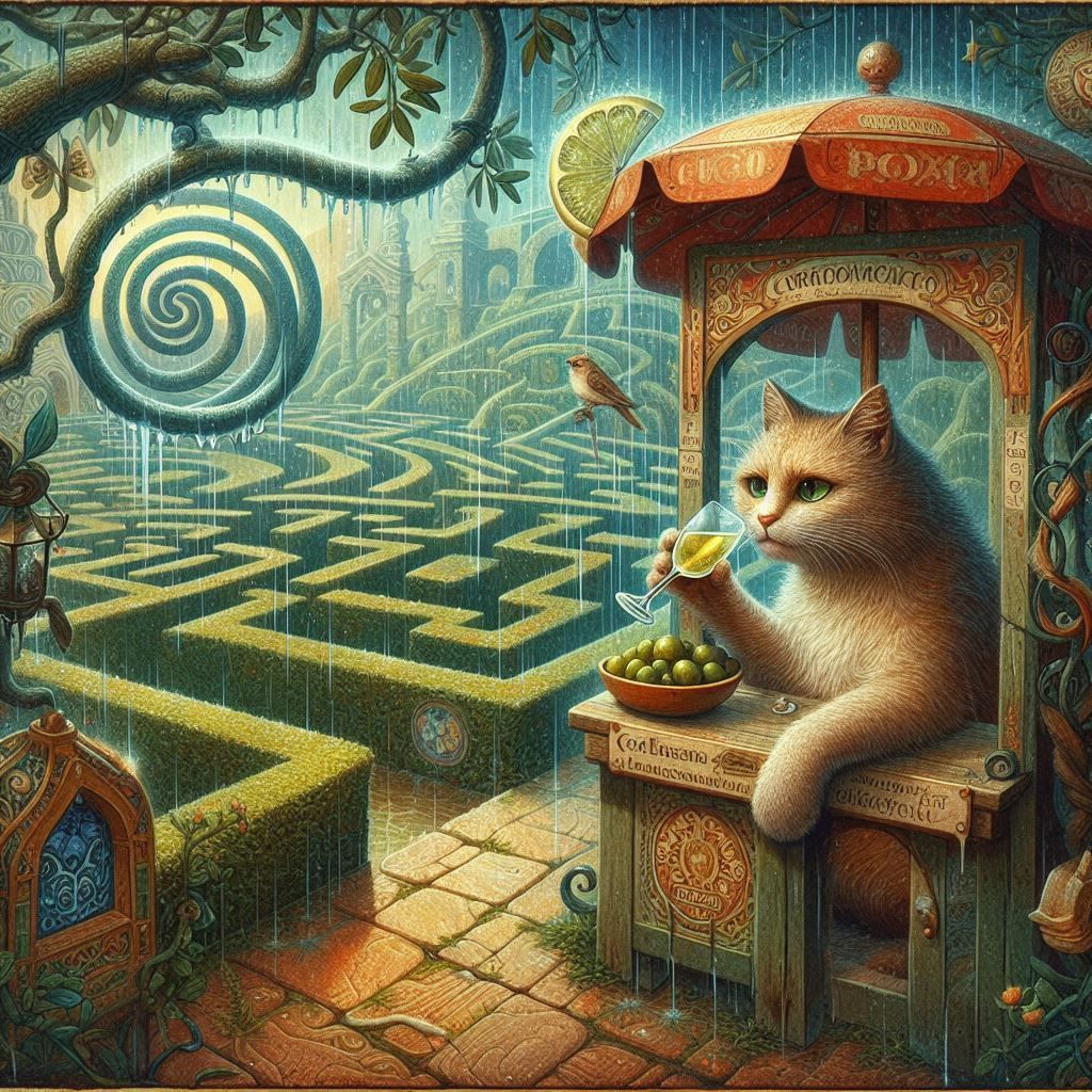 Cat maze-attendant on a slow day