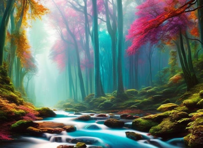 babbling brook in the opalescent forest  by @shooflower