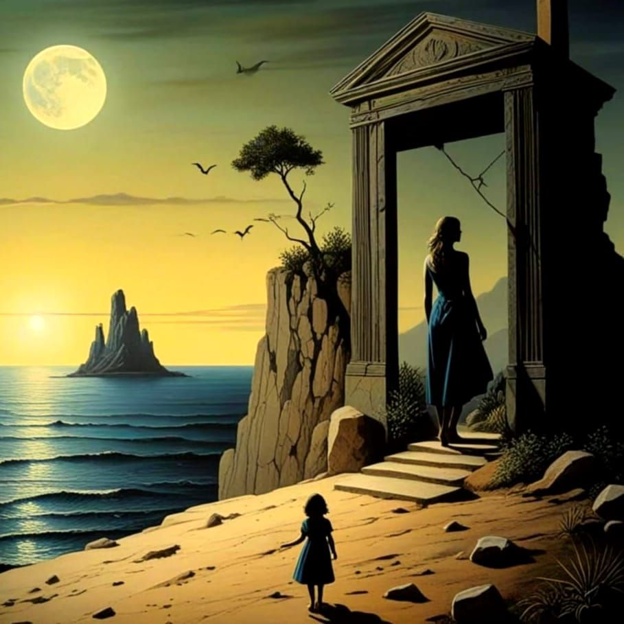 Ethereal Surrealistic Landscape with Tiny Female Figure