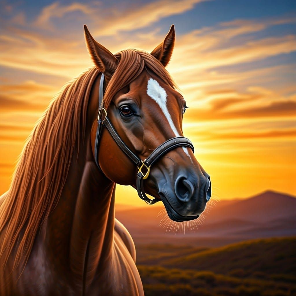 Majestic Horse in Golden Sunset Light