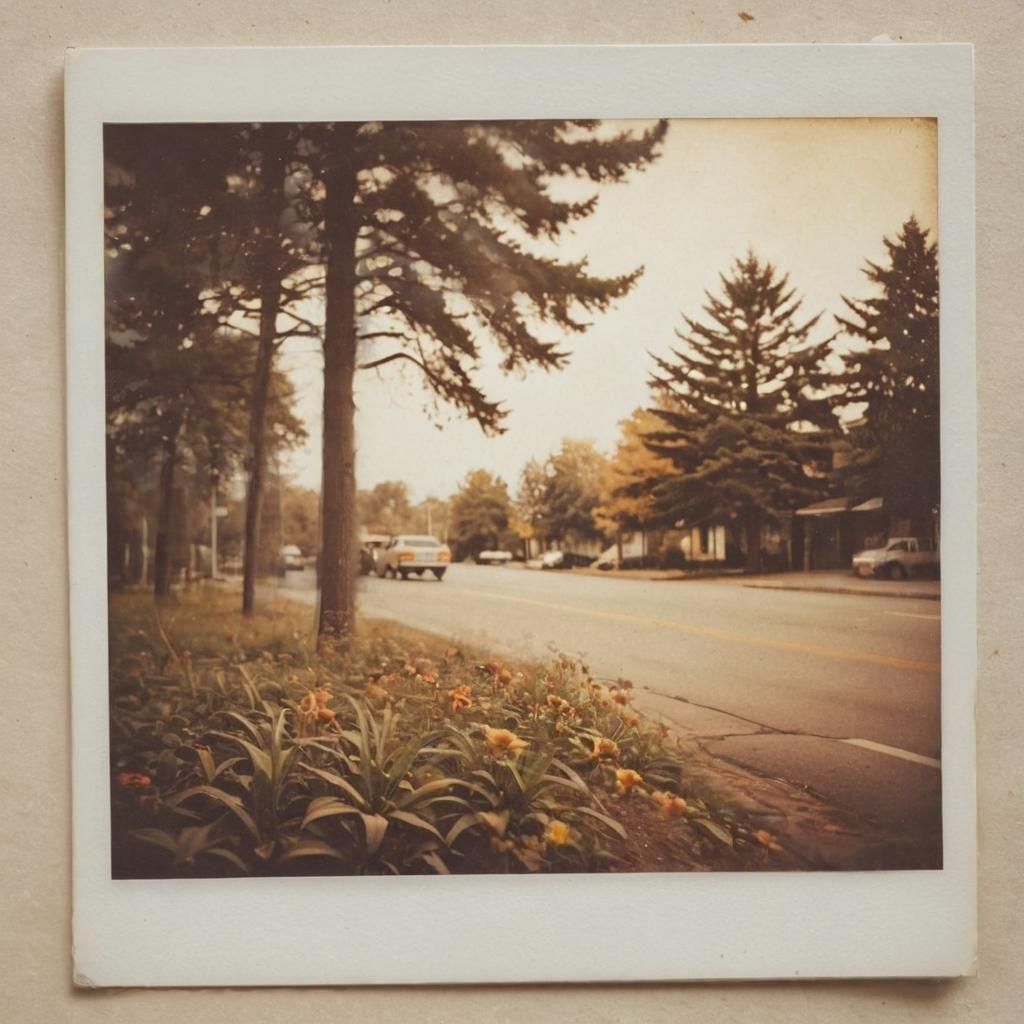 An autumn afternoon on a quiet suburban street, captured in a nostalgic vintage photograph.  by @Phantazia