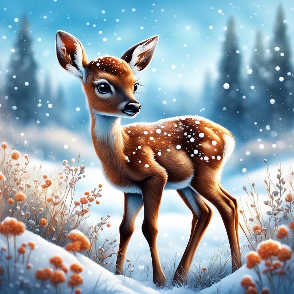Deer in Snow  by @Rose