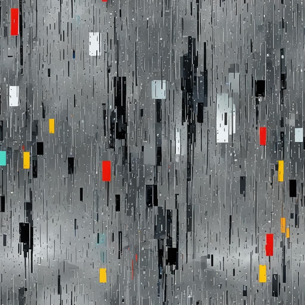 Rainy Wet Grey Afternoon in the style of Glitch Art inspired...