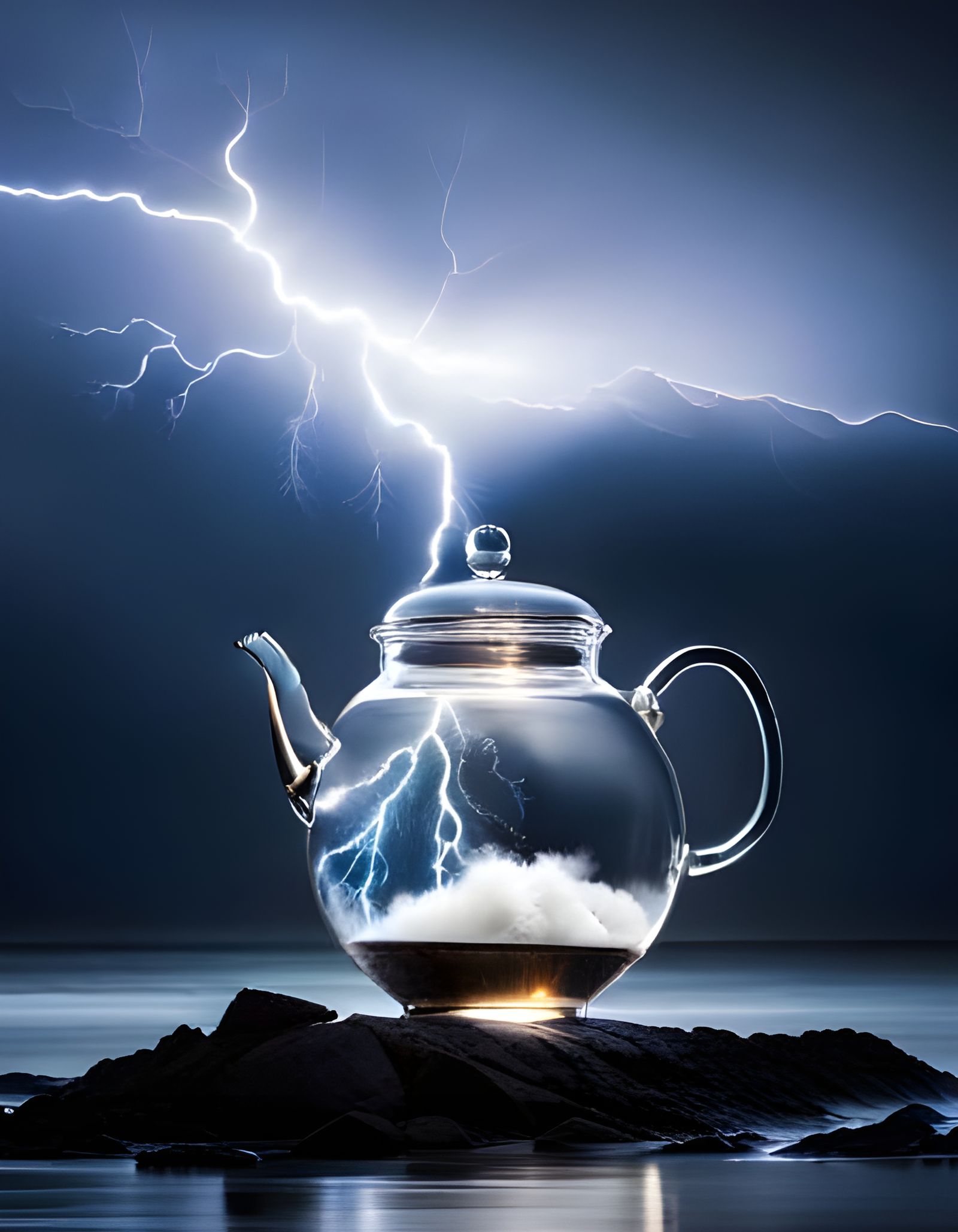 A Lightning Storm on the Ocean Inside a Glass Teapot AI Generated