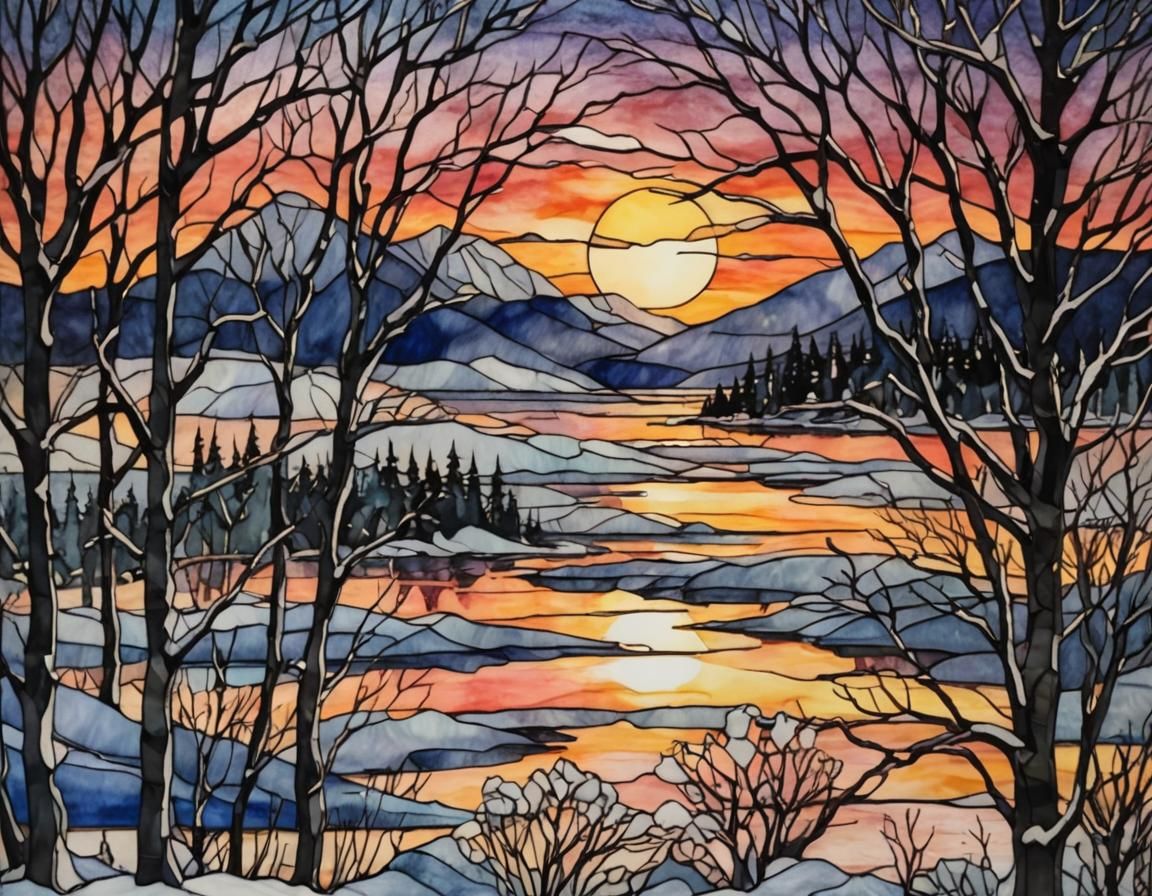 winter sunset stained glass  by @Thordis Alfstein