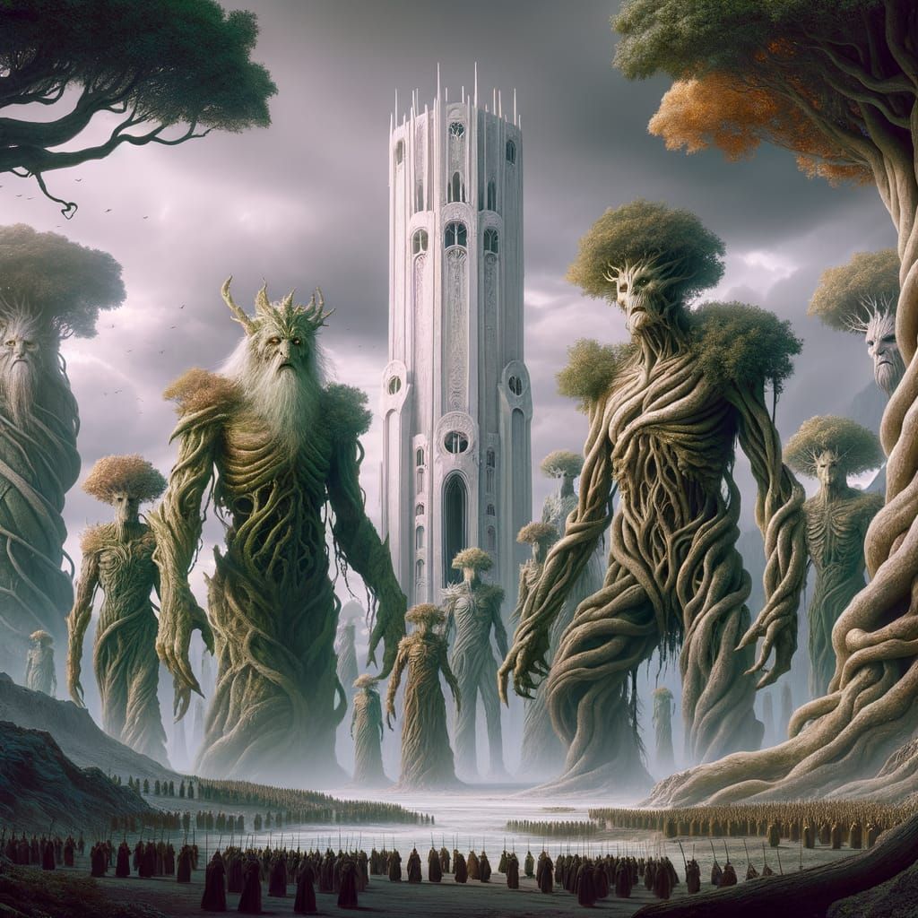 The Ents March Upon Saruman's Corrupted Tower