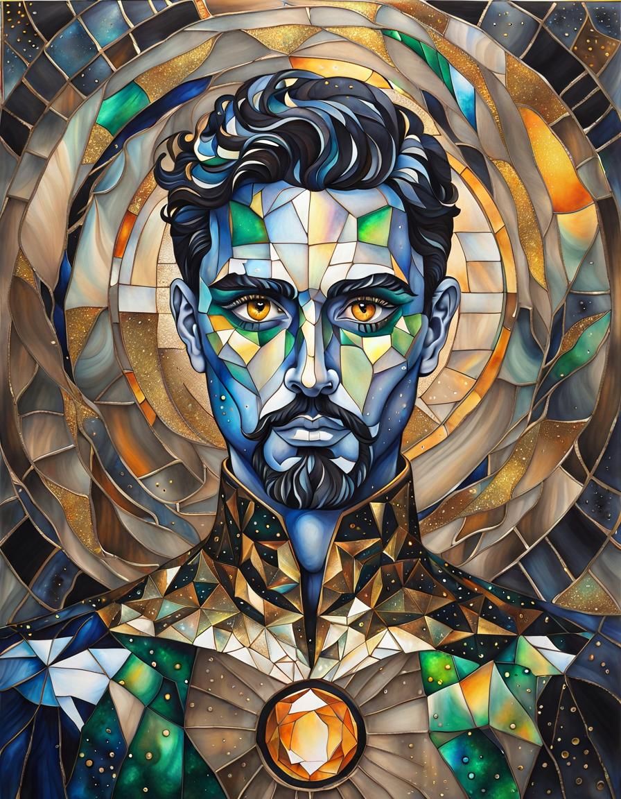 Holographic Sphere with Man, Mixed Media by Amaringo