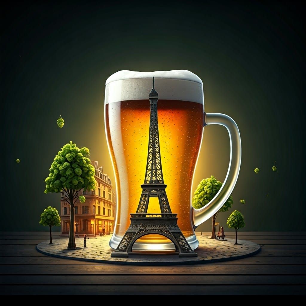 Eiffel Tower Beer: Whimsical Digital Art