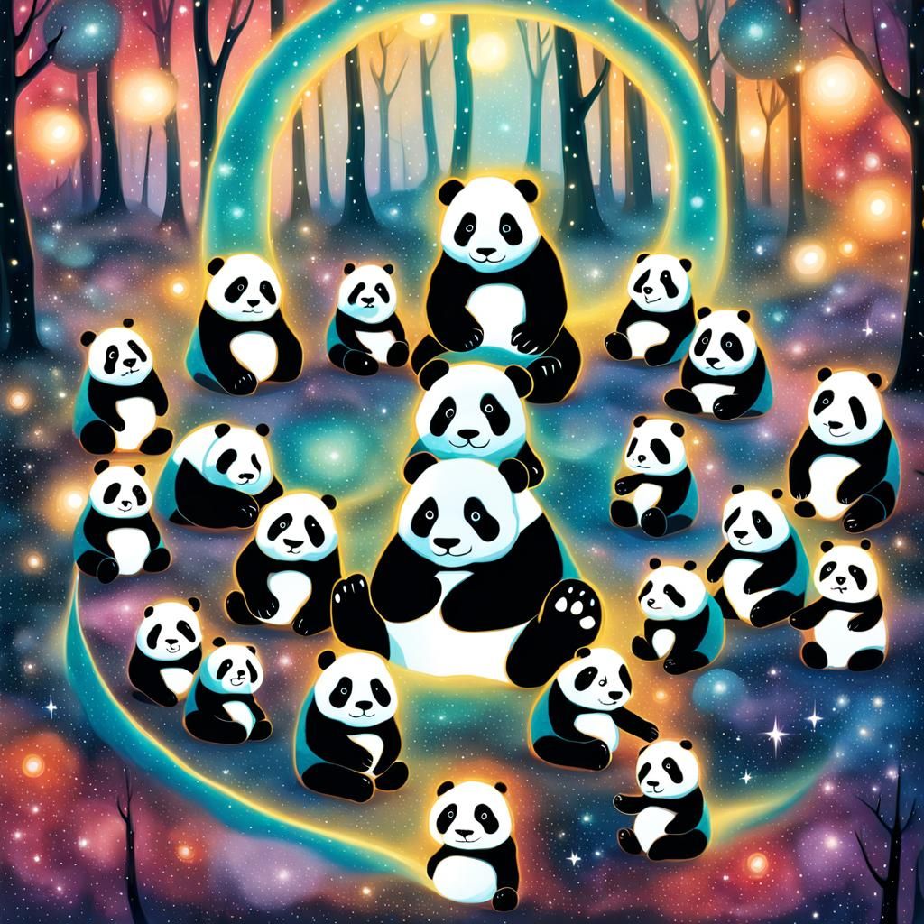 Cosmic Panda Teaches Emotions in Mystical Forest