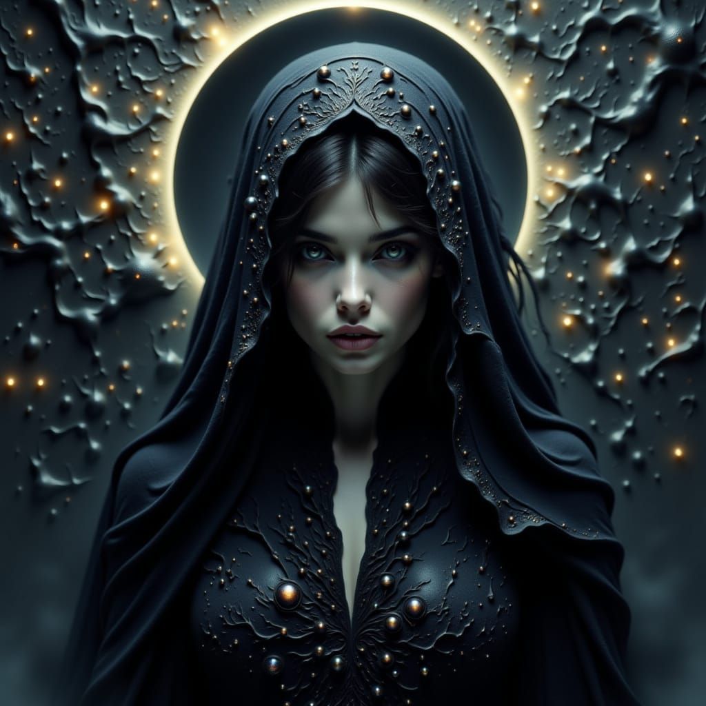 <lora:Beautiful Darkness:1.0> mistress of the darkness, beautiful and mystical, eyes are black as coal, a darkness surrounds her