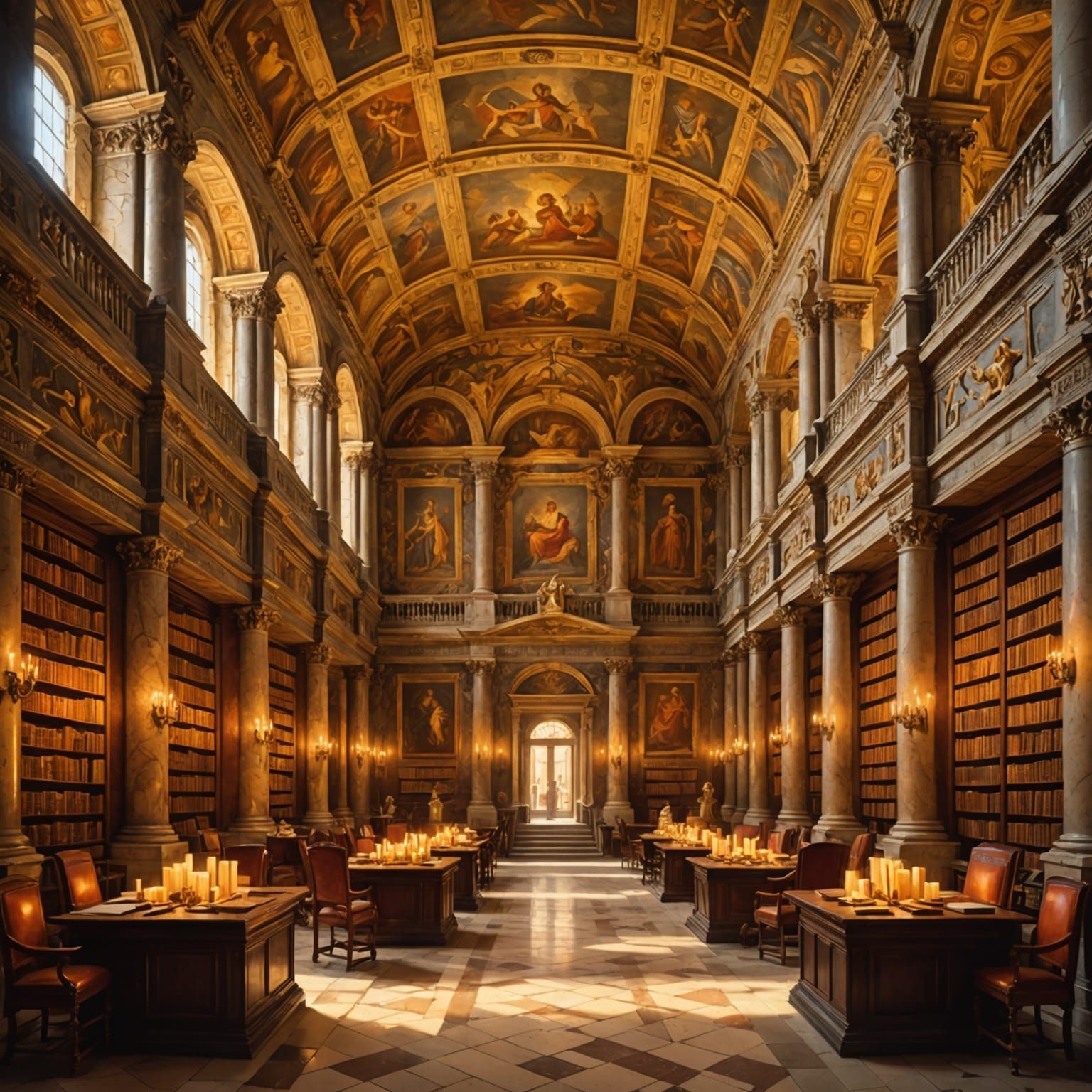 Roman Library with Frescoes in Classical Realism