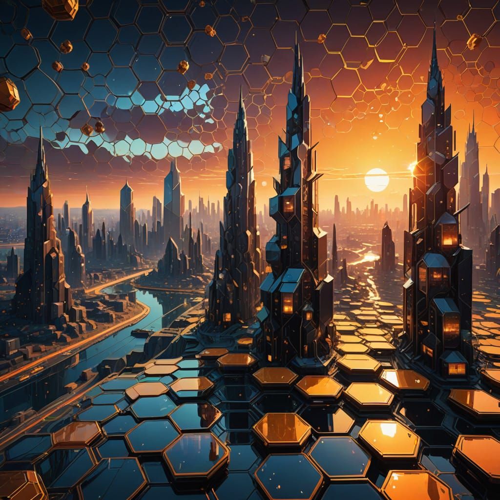 A close-up of a honeycomb structure showcasing its perfect hexagonal patterns.
A city skyline featuring ...  by @Sigas