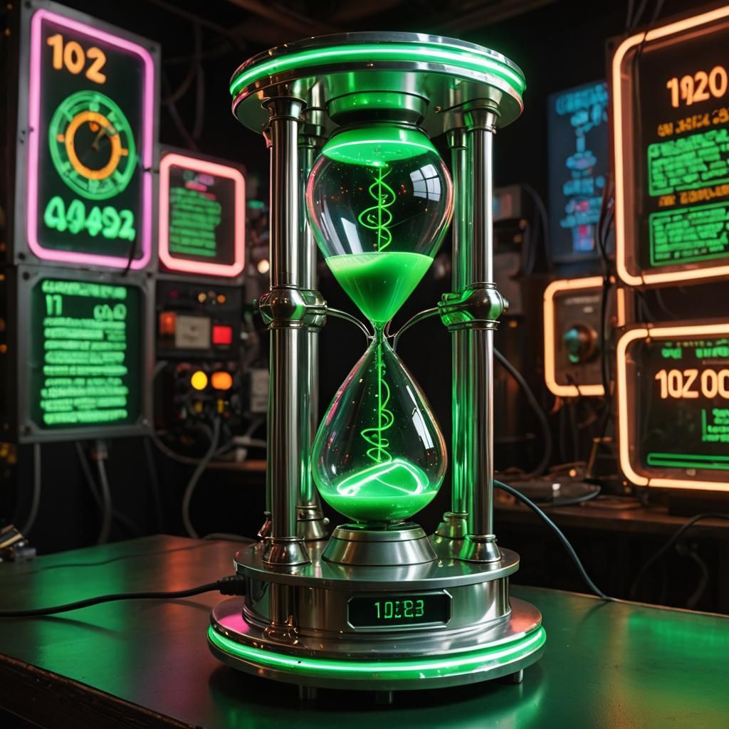 a futuristic plasmatic hourglass keeps everything in tact - AI ...