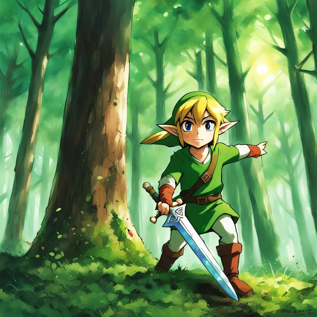 Link, in korok forest - AI Generated Artwork - NightCafe Creator