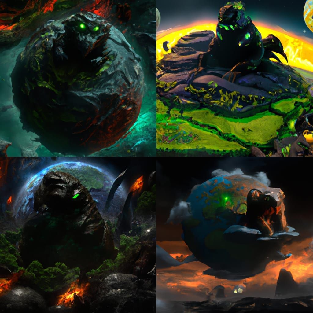 Giant planet eating monster watching over the earth