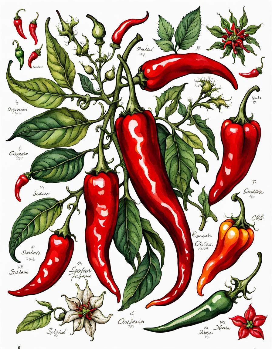 Chili Peppers Botanical Drawing  by @Basic_Shmasic