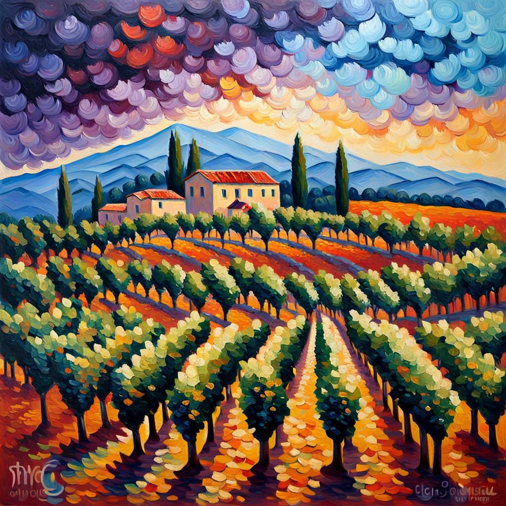 A vineyard in Chateauneuf de Pape neo-impressionism expressi...