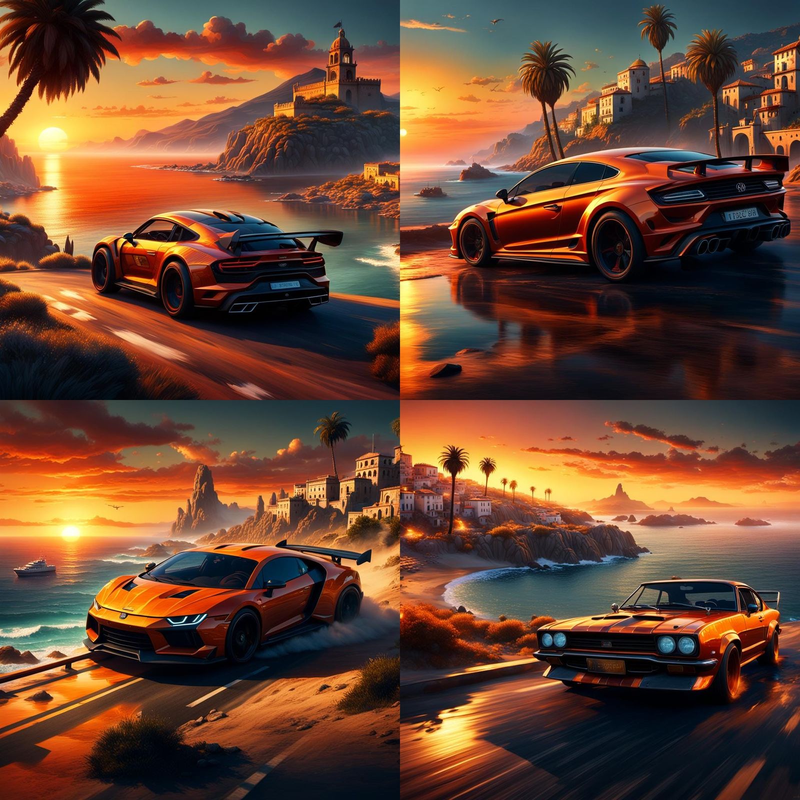 Car in the spanish sunset above the coast