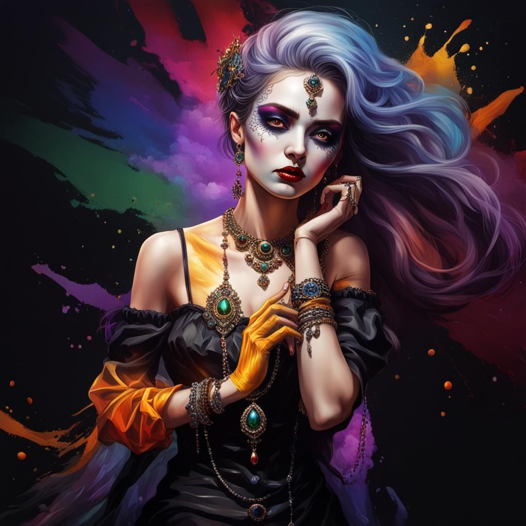 a gothic lady with jewellery,full body photoshot,full body p...