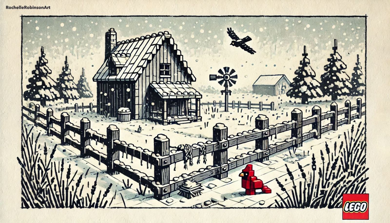 The Farm In Winter - Lego Art