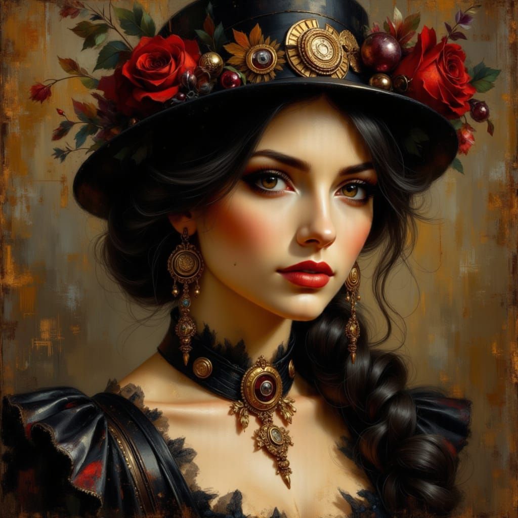 Steampunk Woman Portrait in Autumn Light