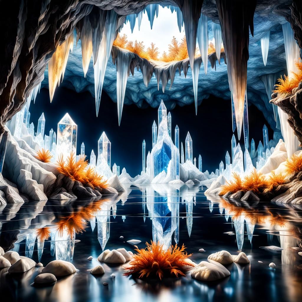 heaven deep inside a cave made of crystal     intricate deta...