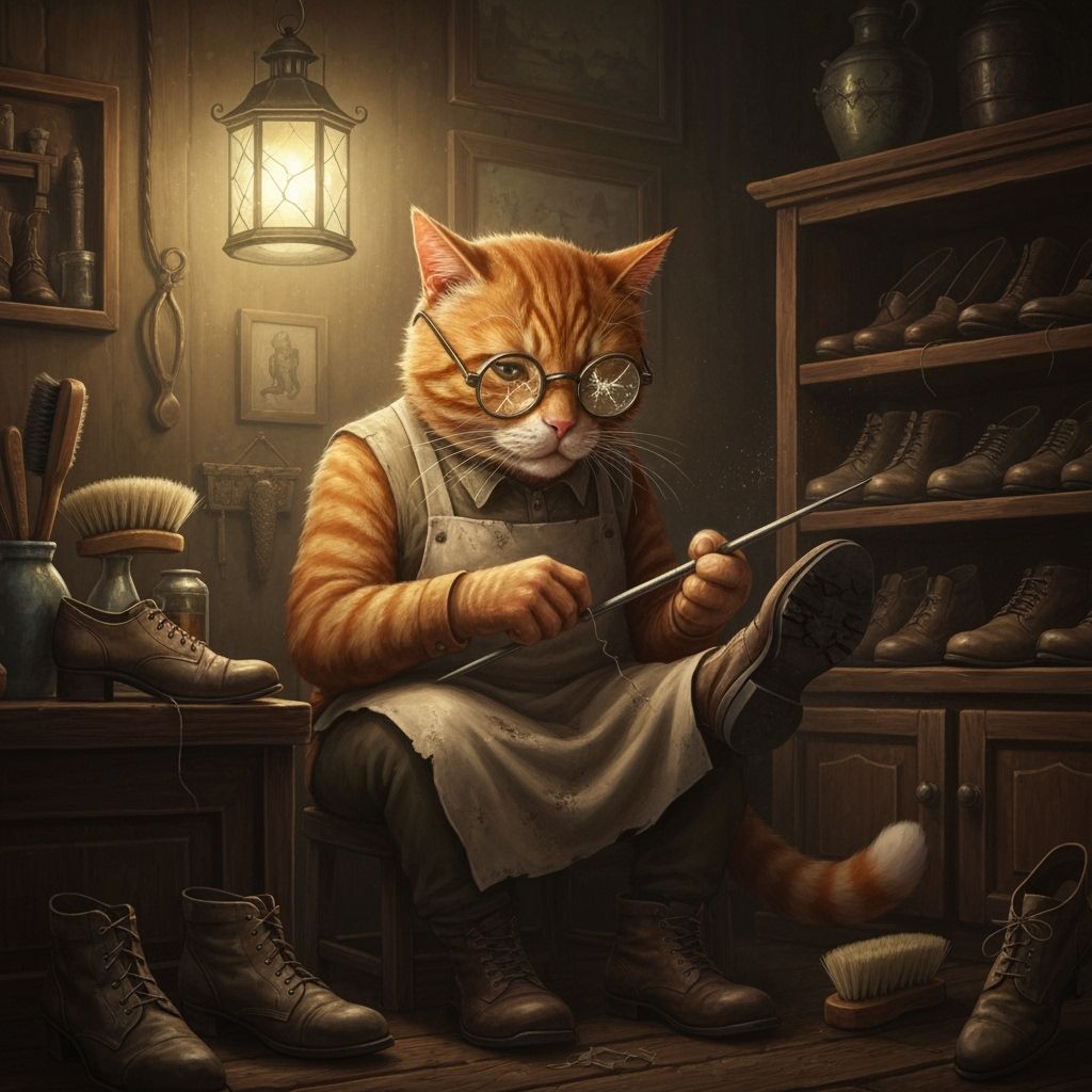 Ginger Cat Cobbler in Dimly Lit Shoe Store