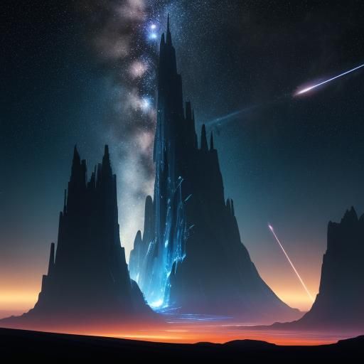 Spaceship Flying Towards Star in Detailed Matte Painting