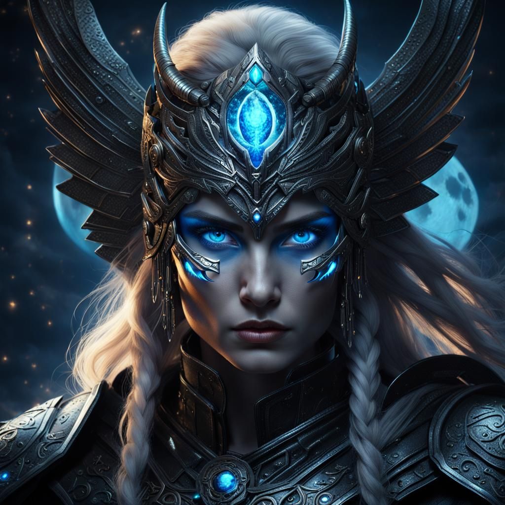 Head and shoulders portrait of a majestic evil valkyrie godd...