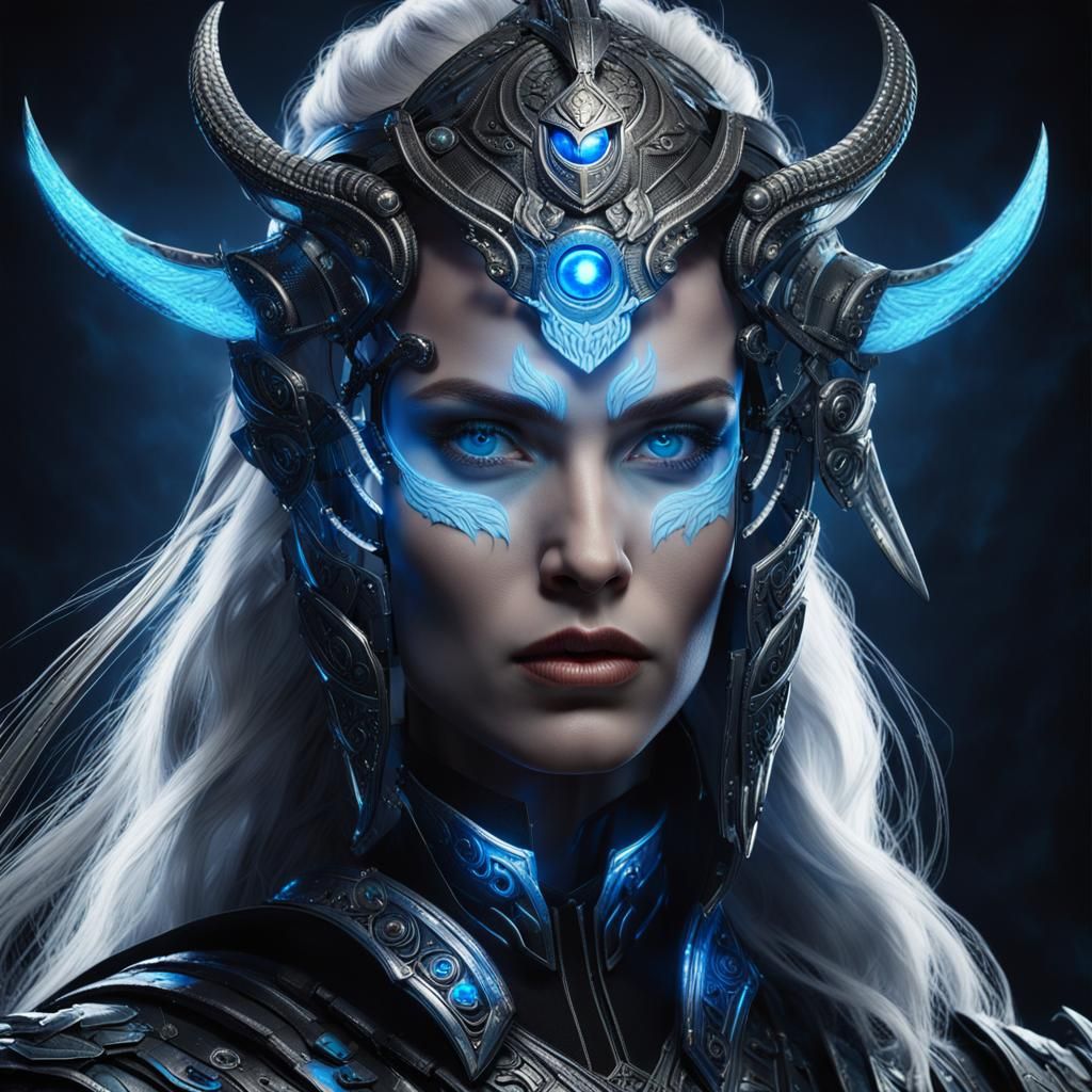Head and shoulders portrait of a majestic evil valkyrie godd...