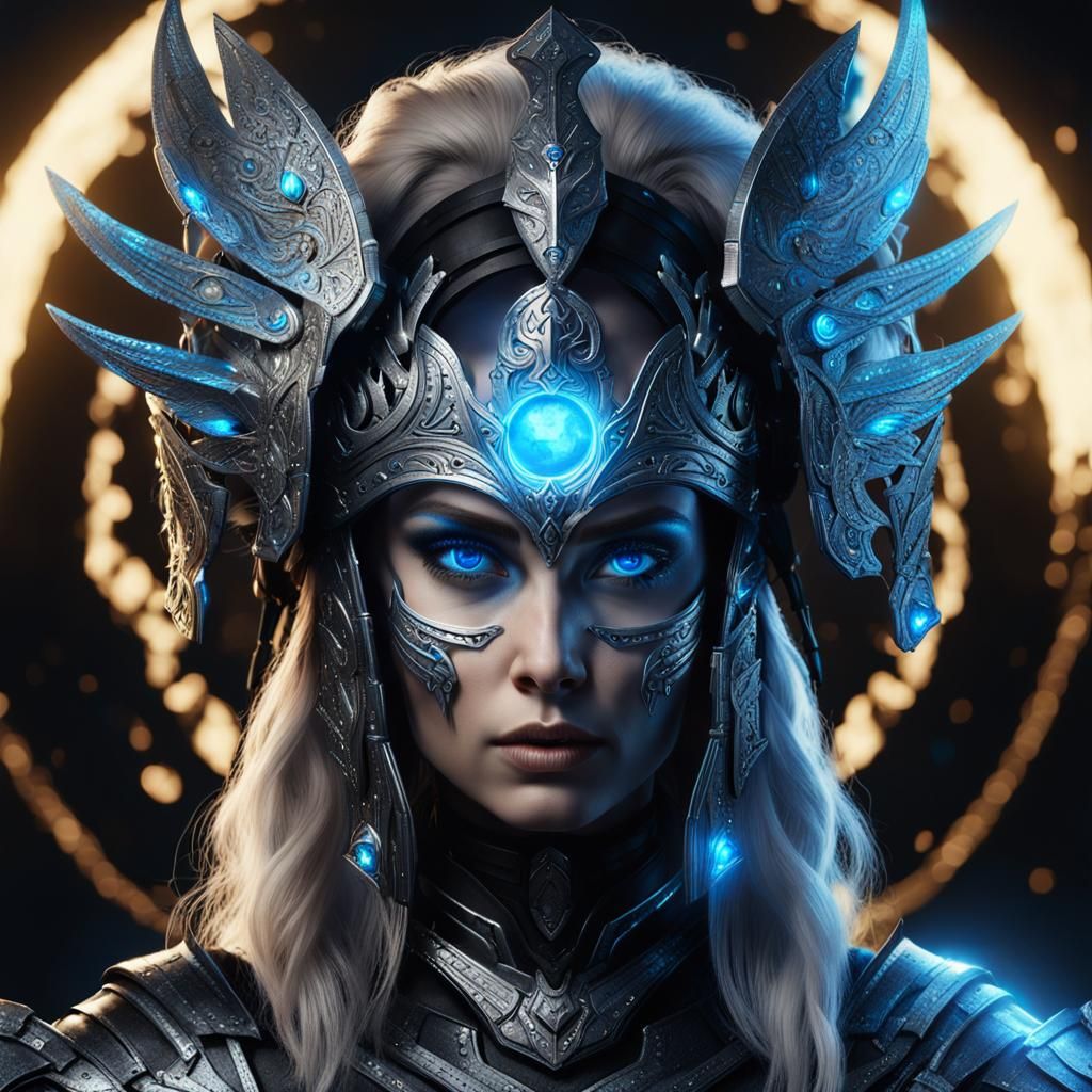 Head and shoulders portrait of a majestic evil valkyrie godd...