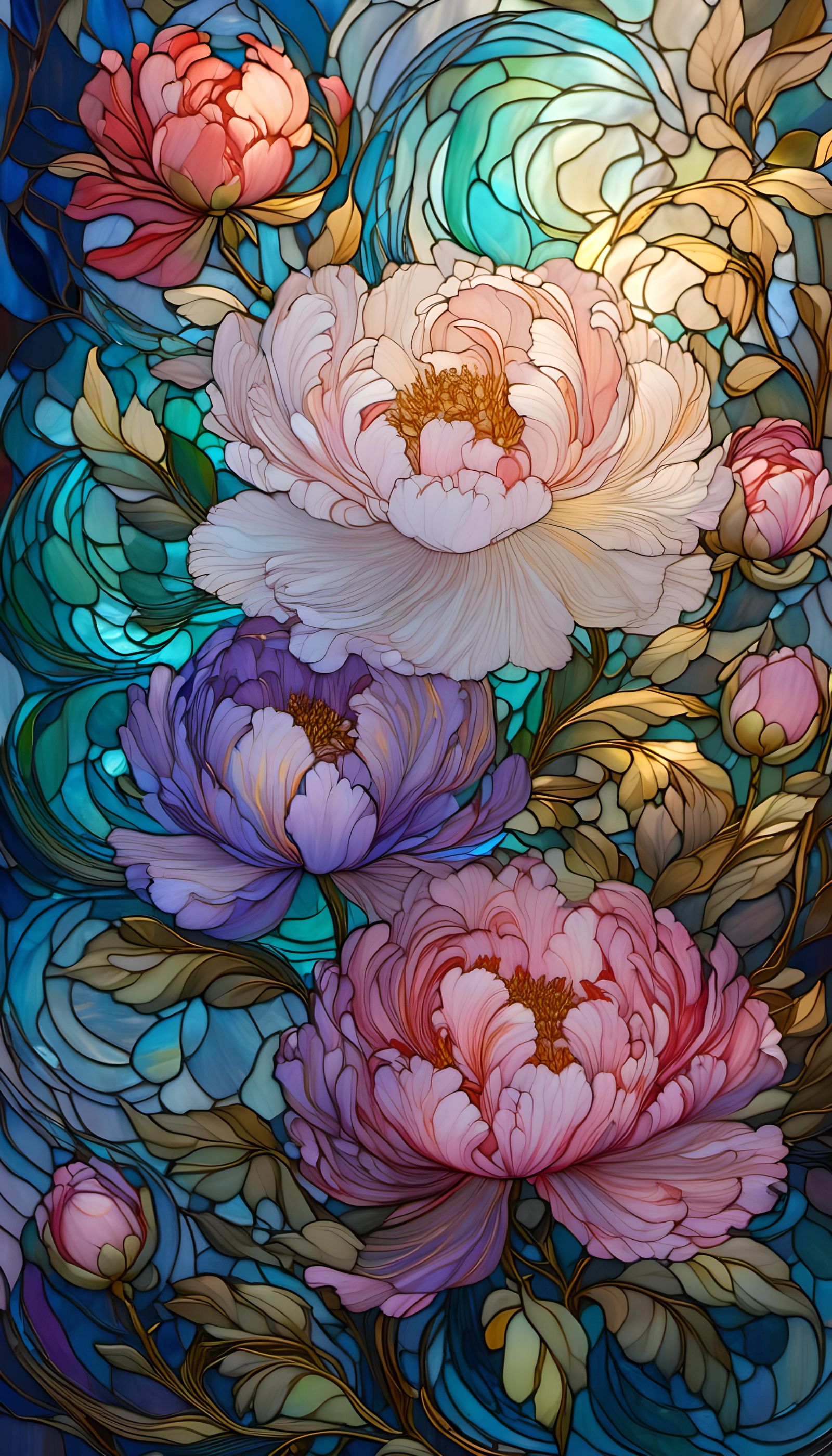 Peony Stained Glass BG