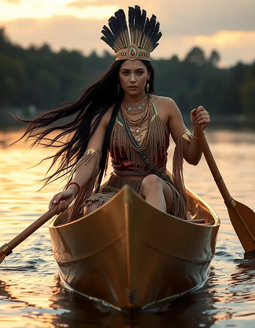 A close-up portrait of a serene and majestic Iroquois prince...