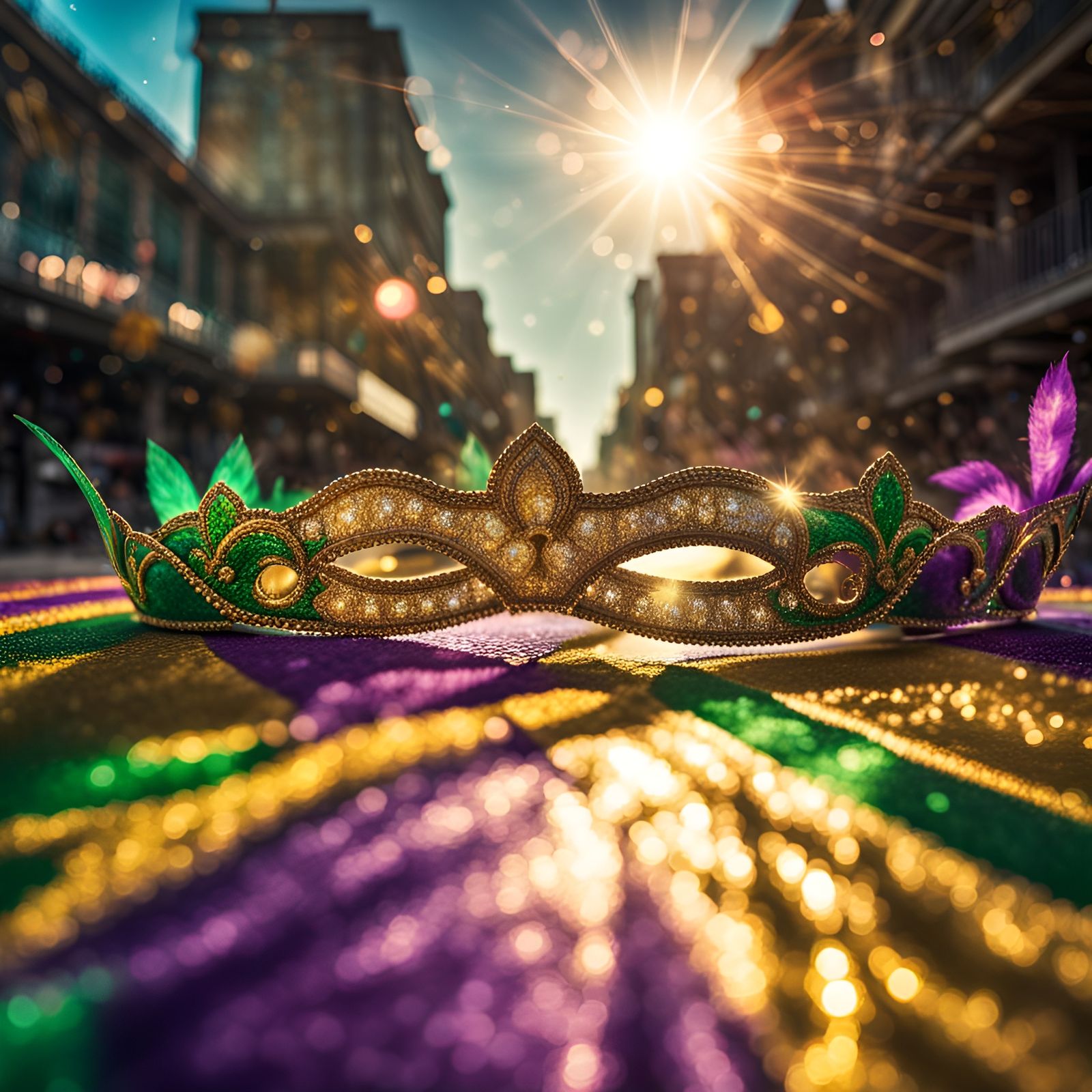 Mardi Gras 8k resolution concept art wide-angle lens sunshin...