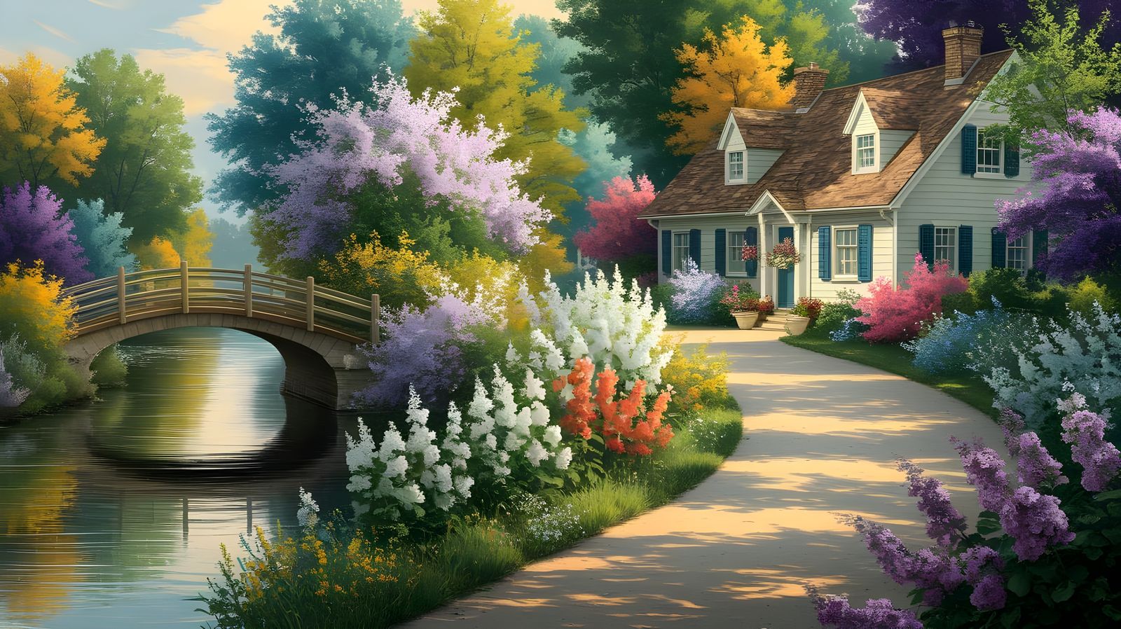 Kinkaid cottagecore bridge flowers tranquility    by @Gary Murakami