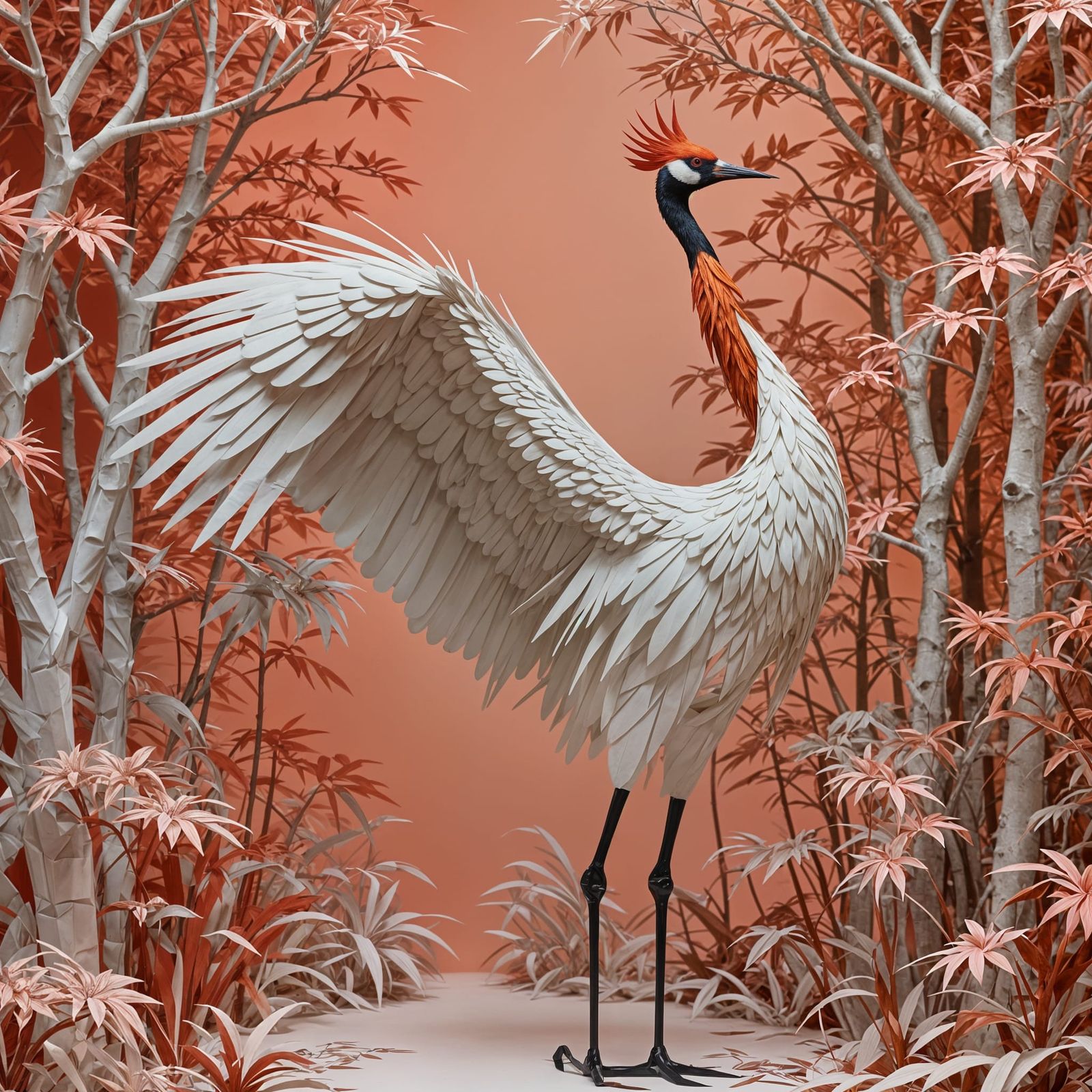 Kirigami Red Crowned Crane
