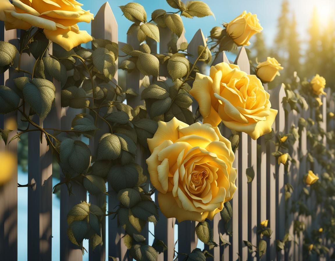 bush realistic climbing yellow rose in light gentle colors o...