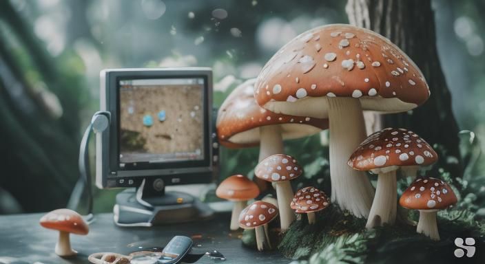 computer made of mushroom

,

Professional photography, boke...